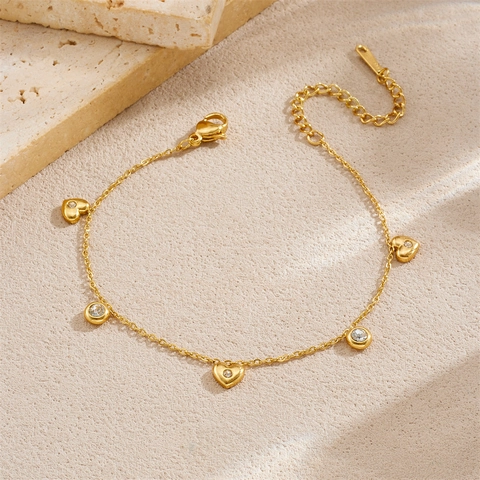 Stainless Steel Bracelet Gold Plated Heart Round Zircon Pendant Adjustable Chain Exquisite Fashion Jewelry Women