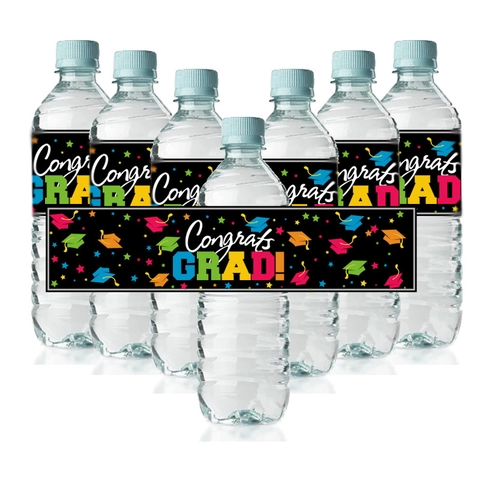 Graduation Water Bottle Labels Congrats Grad Theme Party Decorations Adhesive Paper Decorative Wraps Black Gold Elegant Supplies