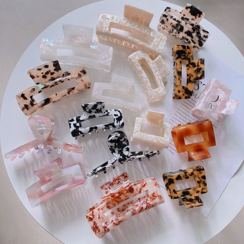 Grande Molletta Per Capelli In Acetato Retro Geometrica Tartarugata Leopardo Marmo Stampa Strumento Styling Antiscivolo Per Donne
