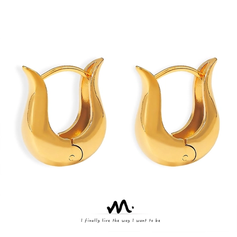 Orecchini a Cerchio a Forma di U in Acciaio Inossidabile Placcato Oro 18K Design a Tulipano Minimalista Gioielli di Moda