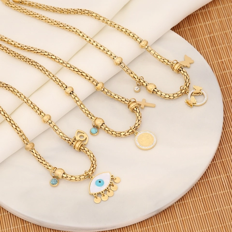 Collana In Acciaio Inossidabile Dorato Occhio Del Diavolo Farfalla Croce San Benedetto Ciondolo Zircone Turchese Donna