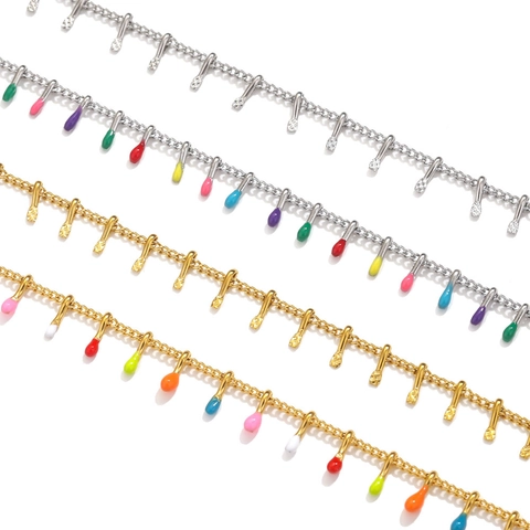 Stainless Steel Jewelry Chain DIY Making Enamel Drip Oil Colorful Water Drop Pendants Vacuum Plating Crafting