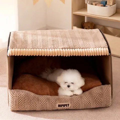 Enclosed Warm Pet Bed House Soft Plush Artificial Pearl Cotton Washable Cave For Small Medium Dogs Cats Indoor Sleeping Non-Slip