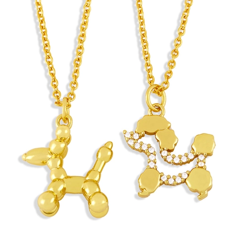 Cute Balloon Dog Poodle Pendant Necklace Copper 18K Gold Plated Sparkling Cubic Zirconia Creative Jewelry For Women