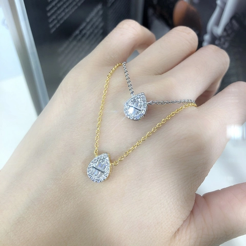 Luxury Teardrop Pendant Necklace For Women Copper Zirconia Split Color 14K Gold Platinum Plated Elegant Adjustable Jewelry Gift