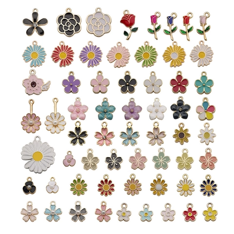 Blumenanhänger Gemischte Stile Emaille Zinklegierung Florale Anhänger Für DIY Schmuckherstellung Halsketten Ohrringe Armbänder Handwerk Goldene Kanten