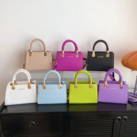 Fashion Women PU Leather Small Square Bag With Woven Handle Litchi Grain Crossbody Shoulder Tote Bag Stylish Daily Handbag