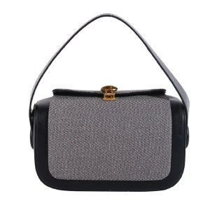 Women Handbag PU Leather Fabric Patchwork Underarm Shoulder Crossbody Small Square Box Bag Metal Buckle Simple Elegant