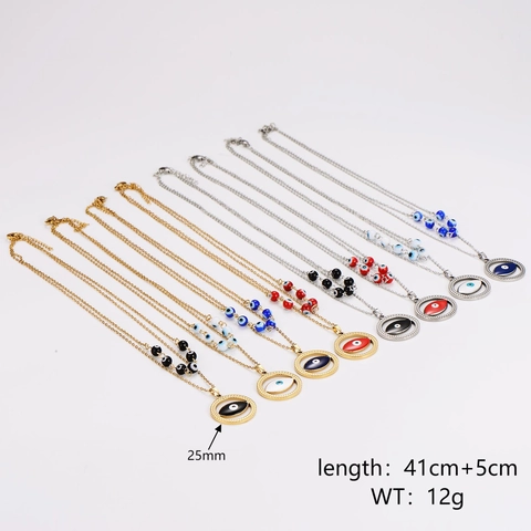 Joyería Evil Eye Collar Y Pendientes Cadena De Doble Capa Acero Inoxidable 304 Chapado En Oro De 18K Para Mujer