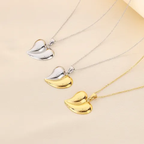 Collar Con Colgante De Corazón Acero Inoxidable Textura De Hoja Pulido Cadena O Joyería Elegante Para Mujer