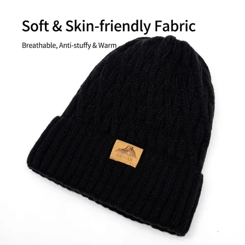 Knitted Beanie Hat Warm Thick Acrylic Fleece Lined Cuffed Skull Cap Outdoor Casual Solid Color Winter Accessories