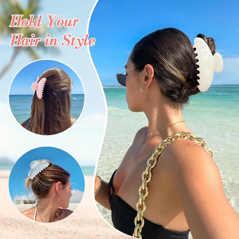Large Hair Claw Clip Resin Marble Pattern Nonslip Elegant Shark Clip Accessory For Women