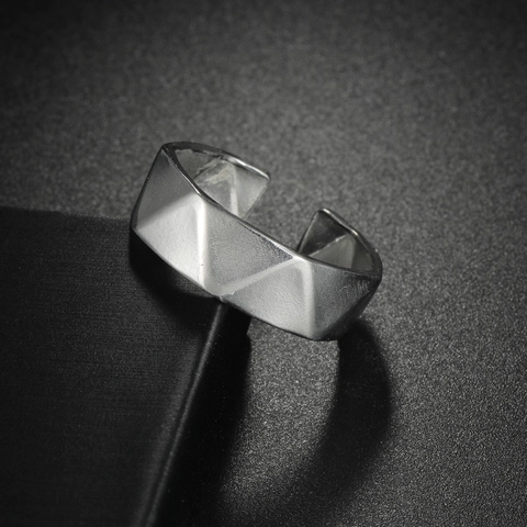 Minimalist Stainless Steel Open Ring For Women Men Geometric Faceted Adjustable Band INS Style Fashion Jewelry Finger Ring Gift