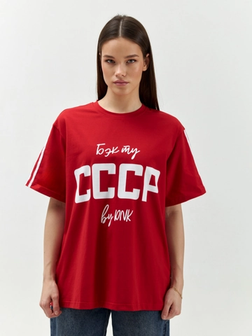 Women Cotton T-Shirt Short Sleeve Round Neck Letter Print Contrast Color Loose Streetwear Retro Top