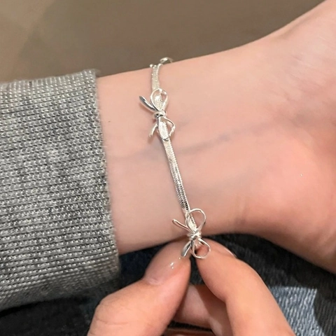 Bow Knot Blade Chain Bracelet Copper Silver Plated Adjustable Elegant Minimalist Jewelry For Women