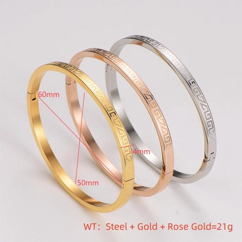 Stainless Steel Bangle Bracelets Greek Key Maze Pattern Electroplated Hinged Fashion Jewelry Gold Rose Gold Silver Colors