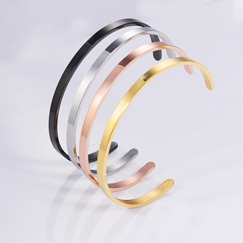 Cuff Bracelet 304 Stainless Steel C Shaped Open Bangle Polished Brushed Finish 18K Gold Plated Minimalist Jewelry