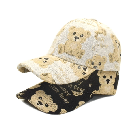 Casquette De Baseball En Polyester Jacquard Tricoté Chapeau De Soleil Visière Incurvée Motif Petit Ours Heureux