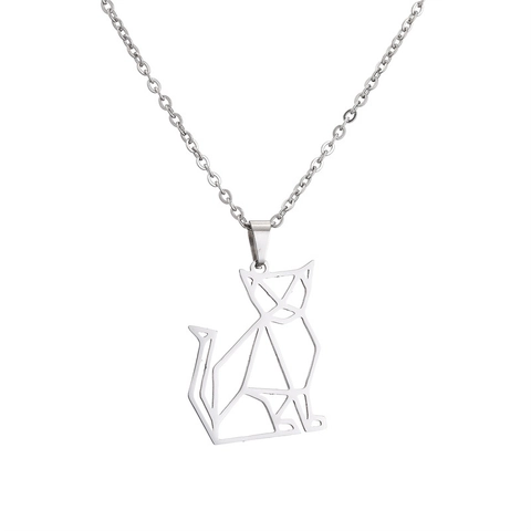 Stainless Steel Geometric Animal Pendant Necklace Origami Hollow Lion Cat Dog Minimalist Jewelry For Women Men