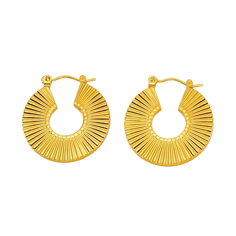 Hoop Ohrringe 18K Vergoldet Edelstahl Geometrische Stern Anhänger Texturierte Fächer Blatt Gliederkette Retro Stil Für Damen