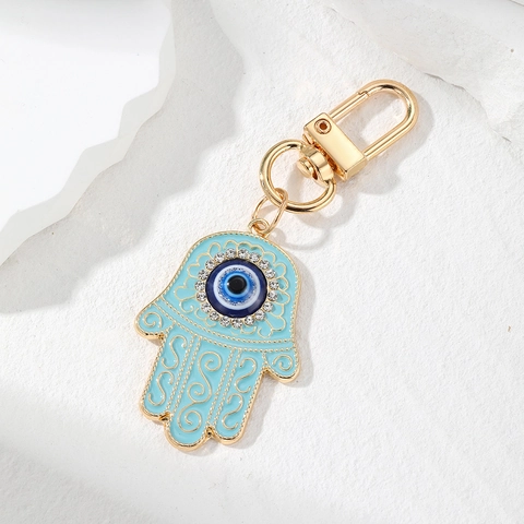 Hamsa Hand Evil Eye Keychain Alloy Enamel Rhinestone Vintage Ethnic Bag Charm Pendant Lucky Amulet Jewelry Gift For Women