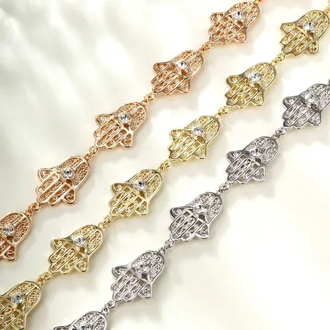 Bracciale Mano Di Hamsa Lega Di Rame Traforato Occhio Del Male Protezione Zirconia Nicchia Catena Regolabile Gioielli Per Donna