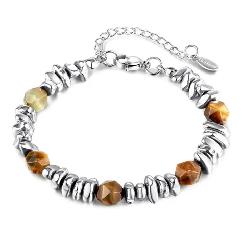 Pulsera De Cuentas De Acero Inoxidable Piedra De Ojo De Tigre Natural Ajustable Joyería De Moda Geométrica Para Hombres Y Mujeres