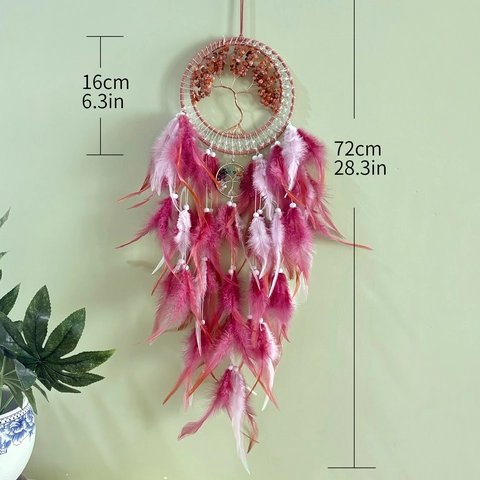 Dream Catcher Tree Of Life Wall Hanging Natural Crystal Stones Handmade Feathers Boho Room Home Decor Ornament