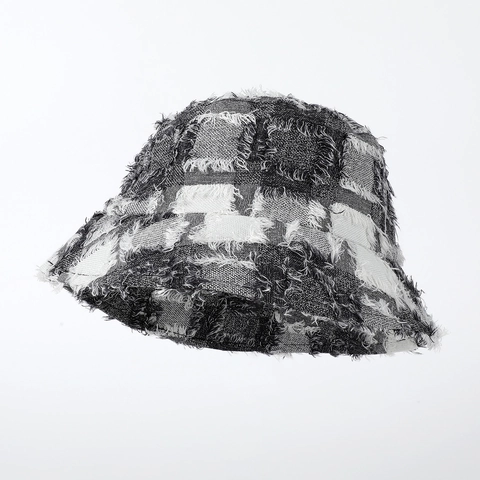 Chapeau Bob en Polyester à Carreaux pour Femmes avec Bords Effilochés et Glands Protection Solaire pour Voyages en Plein Air