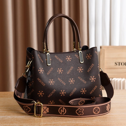 Borsa A Mano Da Donna In Pelle PU Retrò Stampa Monogramma Grande Capacità Borsa A Tracolla Con Tracolla Larga E Ciondolo Floreale