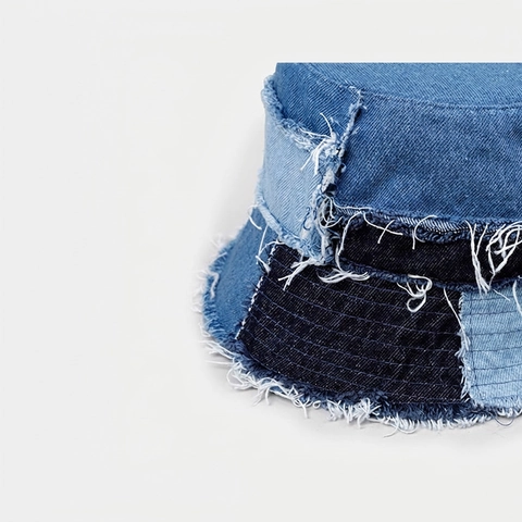 Patchwork Denim Fischerhut Vintage Streetwear Distressed Sonnenhut Mit Ausgefransten Kanten Für Herren Damen