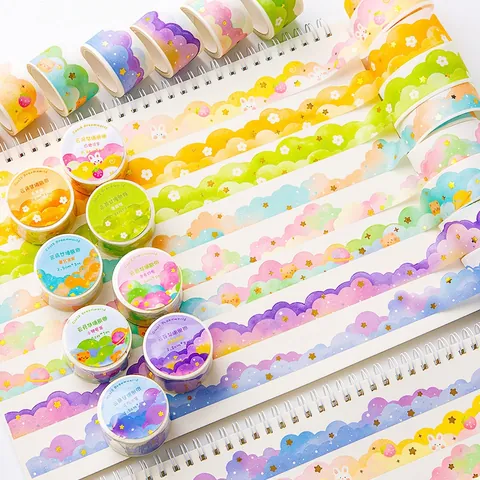 Cloudy Dreamland Washi Tape Gold Foil Scalloped Edge Decorative For DIY Scrapbooking Journaling Kawaii Pattern