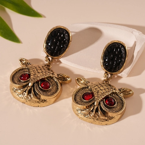 Vintage Eulen Ohrhänger Mit Silberstecker Legierung Harz Goldfarben Retro Böhmischer Schmuck Für Damen