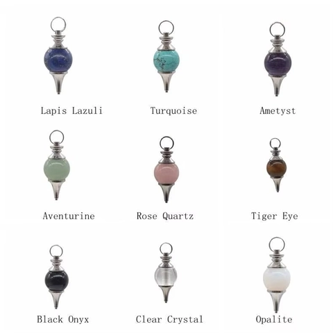 Natural Crystal Gemstone Pendulum Pendant Necklace Spiritual Healing Dowsing Jewelry Vintage Alloy Metal For Women Men