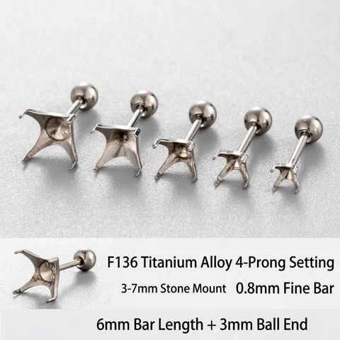 F136 Titanium Alloy Earring Post Finding Prong Setting Screw Ball Back DIY Body Piercing Accessory