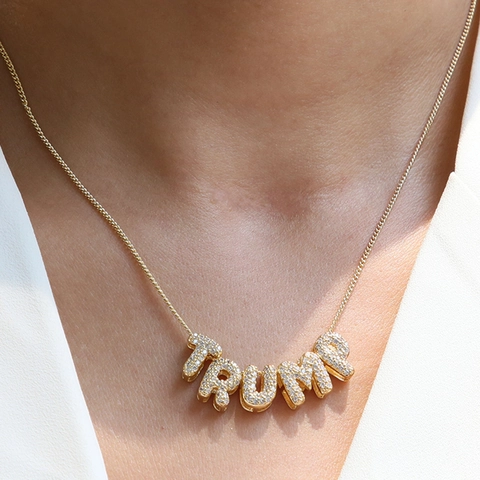 3D Balloon Bubble Alphabet Letter Pendant Brass 18K Gold Plated Sparkly Zircon DIY Name Charms For Women Men Jewelry