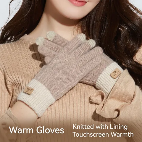 Gants d'Hiver Tricotés pour Femmes Épais Chauds Doublés de Polaire Gants Tactiles Color Block Mitaines pour le Cyclisme Activités Extérieures