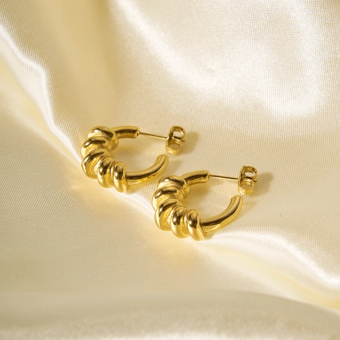Dikke C-Vormige Oorbellen 18K Verguld Roestvrij Staal Gedraaid Touw Croissant Geometrische Sieraden Voor Dames