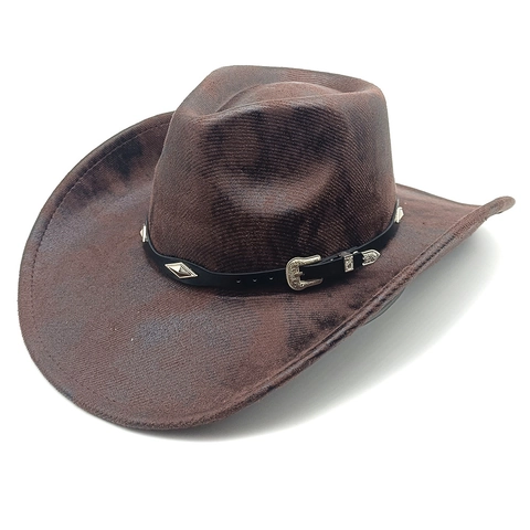 Chapeau De Cow-Boy Western Peau De Serpent Bord Large Daim Rétro Boucle Métallique Rivet Bande Cuir Ethnique Unisexe