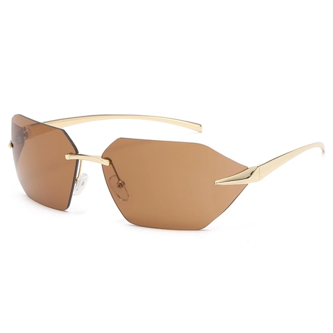 Lunettes De Soleil Sans Monture À La Mode Géométriques Surdimensionnées Branches En Métal UV400 Hommes Femmes