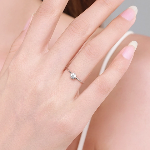 925 Sterling Silver Cubic Zirconia Rings Simple Six-Prong Solitaire And Row Stackable Elegant Jewelry For Women