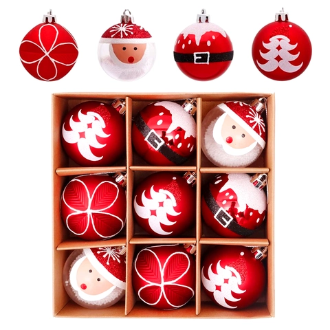 Palline Di Natale Plastica Galvanizzata Dipinta Babbo Natale Motivo Fiocco Di Neve Decorazioni Da Appendere Albero