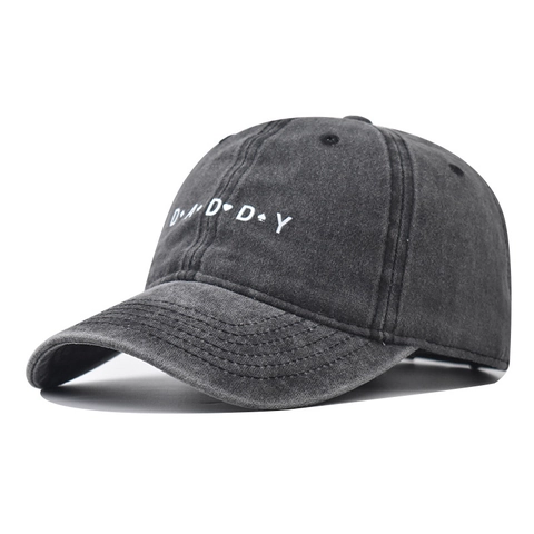 Washed Cotton Baseball Cap Retro Distressed Daddy Letter Embroidery Curved Brim Adjustable Strap Casual Dad Hat