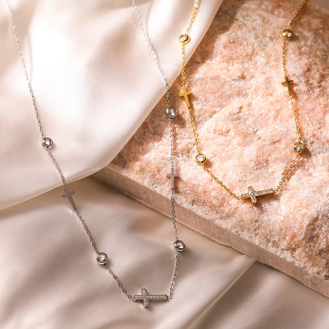Collana Con Ciondolo A Croce Minimalista In Acciaio Al Titanio Con Zirconia Incastonata Placcato Oro Gioielli Di Moda Per Donna