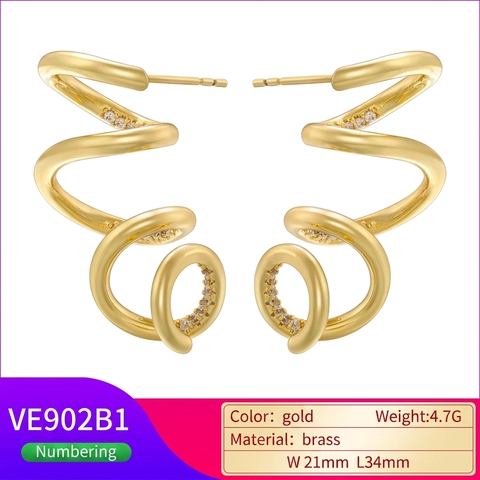 Irregular Spiral Snake Wrap Ear Studs Brass 18K Gold Plated Micro Inlaid Zircon Fashion Jewelry Accessories For Women
