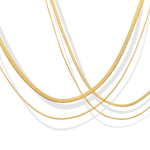 Collana A Doppio Strato Acciaio Inossidabile Catena A Serpente Lama Piatta Stile Minimalista Per Donne Placcato Oro