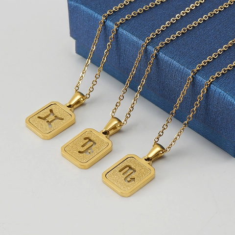Sterrenbeeld Ketting 18K Verguld Roestvrij Staal Rechthoekige Holle Hanger Constellatie Sieraden Mode Voor Dames