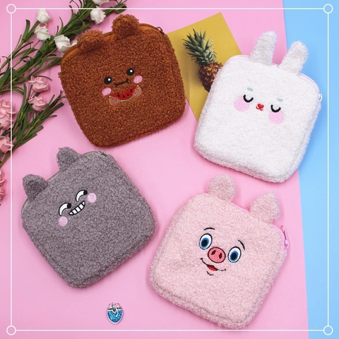 Borsa Di Immagazzinaggio In Peluche Ricamo Animale Portatile Borsa Per Assorbenti Borsellino In Pile Con Cerniera Donne Ragazze
