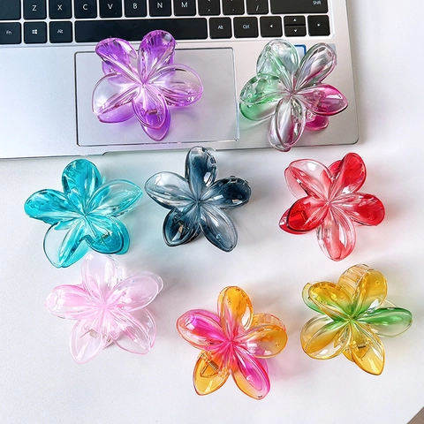 Pinze Per Capelli Fiore Sfumato Frangipani Plumeria Acrilico Trasparente Molletta Grande Accessori Per Donna