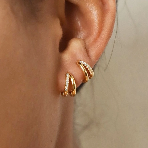 Geometrische Mehrlagige Creolen Aus Legierung Mit Zirkonia-Einlagen Damen Schmuck Vintage Chic Stil